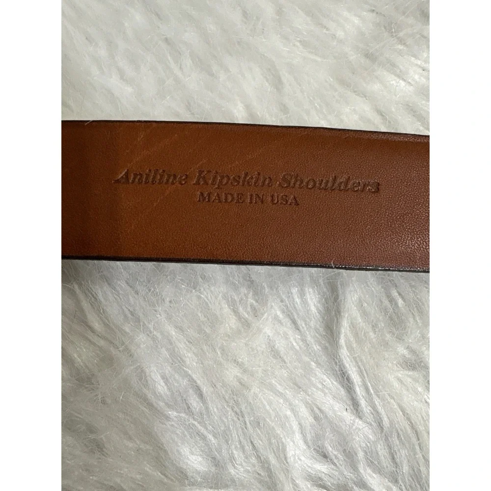 Mens Brown Aniline Kipskin Shoulders Leather Belt Gold Buckle USA Made Size 34